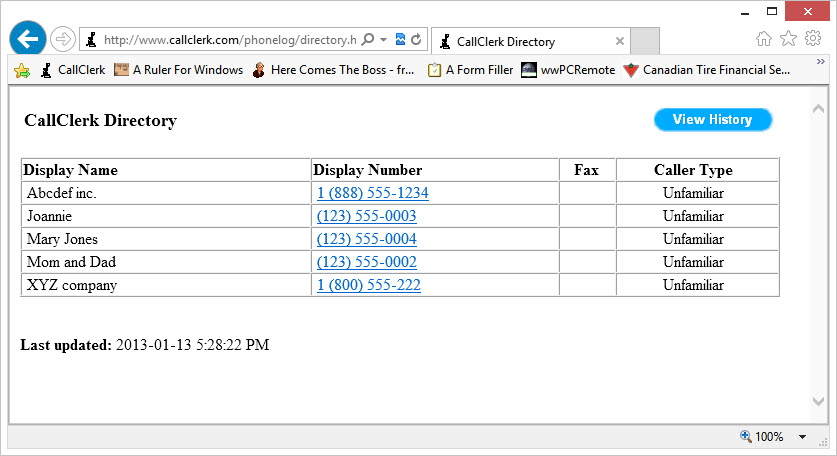 CallClerk Settings Webpage Directory