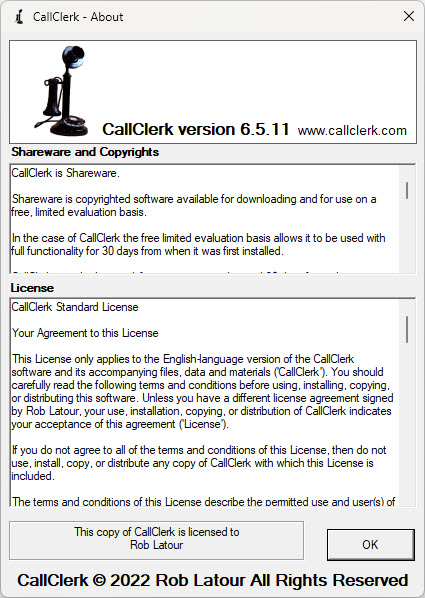 CallClerk - About Window